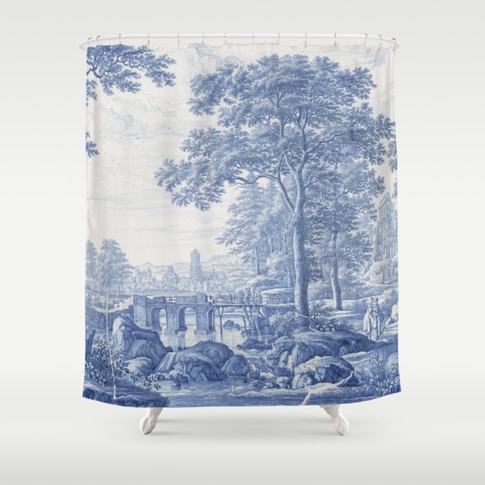 Vintage Italian Toile de Jouy Shower Curtain Gallery Image 1