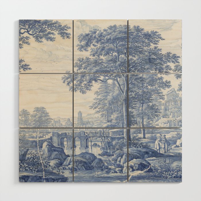 Vintage Italian Toile de Jouy Wood Wall Art Gallery Image 1