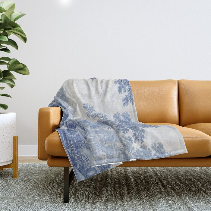 Vintage Italian Toile de Jouy Throw Blanket Gallery Image 1