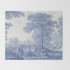 Vintage Italian Toile de Jouy Throw Blanket Gallery Image 2