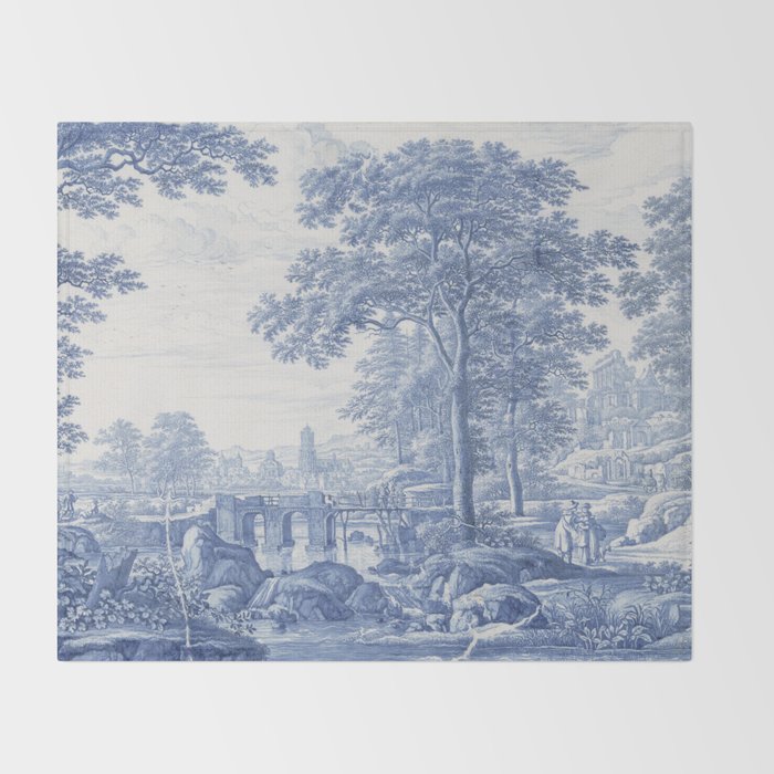 Vintage Italian Toile de Jouy Throw Blanket Gallery Image 2