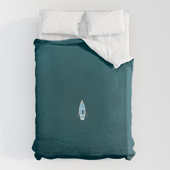 Minimalist Boat in blue Lake  Duvet Cover Gallery Image 1