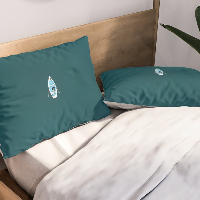 Minimalist Boat in blue Lake  Pillow Sham Gallery Image 2