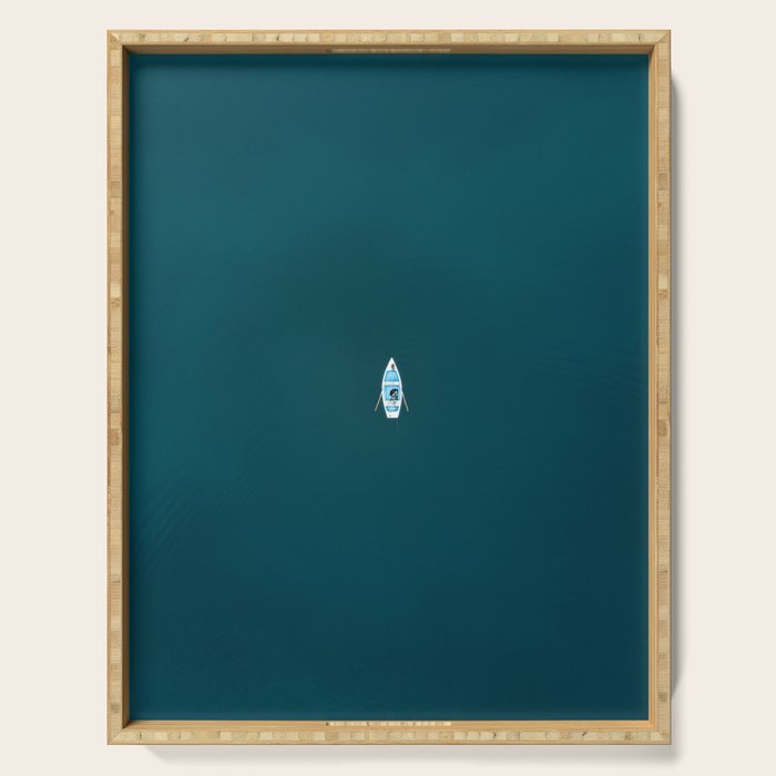 Minimalist Boat in blue Lake  Serving Tray Gallery Image 1