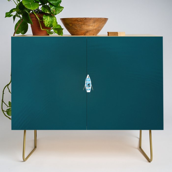 Minimalist Boat in blue Lake  Credenza Gallery Image 1
