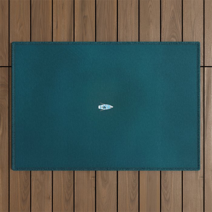 Minimalist Boat in blue Lake  Outdoor Rug Gallery Image 1