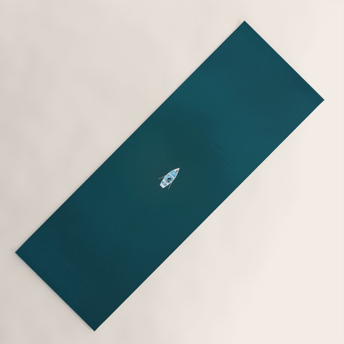 Minimalist Boat in blue Lake  Yoga Mat Gallery Image 1