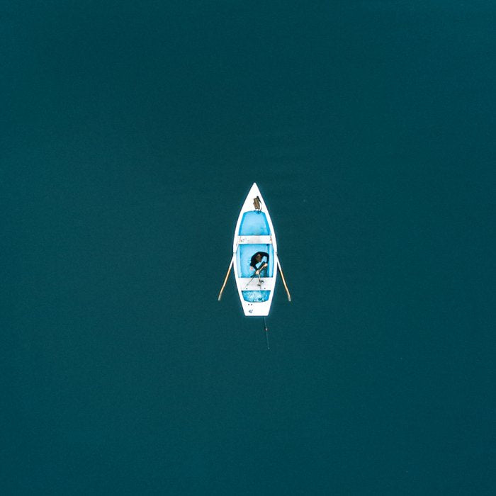 Minimalist Boat in blue Lake  Coffee Mug Gallery Image 2