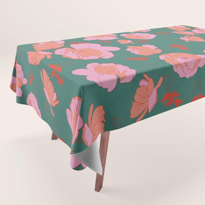 English Roses in Pink and Green Tablecloth Gallery Image 1