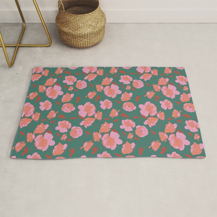 English Roses in Pink and Green Rug Gallery Image 1