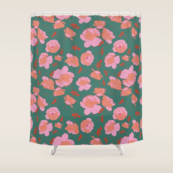 English Roses in Pink and Green Shower Curtain Gallery Image 1