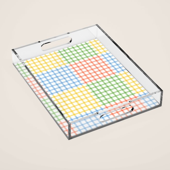 Colorful geometric gingham patchwork pattern Acrylic Tray Gallery Image 1