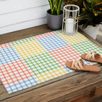 Colorful geometric gingham patchwork pattern Outdoor Rug Gallery Image 2