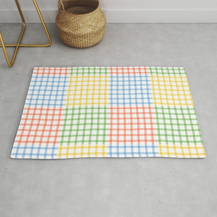 Colorful geometric gingham patchwork pattern Rug Gallery Image 1