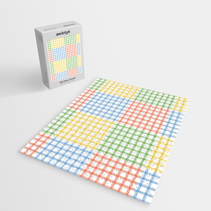 Colorful geometric gingham patchwork pattern Jigsaw Puzzle Gallery Image 2