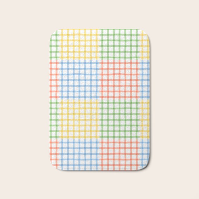 Colorful geometric gingham patchwork pattern Bath Mat Gallery Image 1