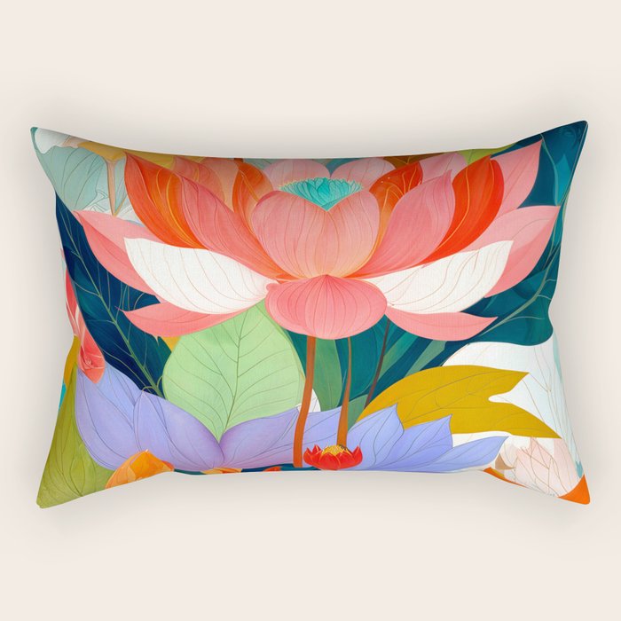 The Velvet Garden, Pastel Floral Botanical Nature, Vintage Plants Illustration Flowers, Bohemian Eclectic Blossom Bloom Meadow Painting Rectangular Pillow Gallery Image 2