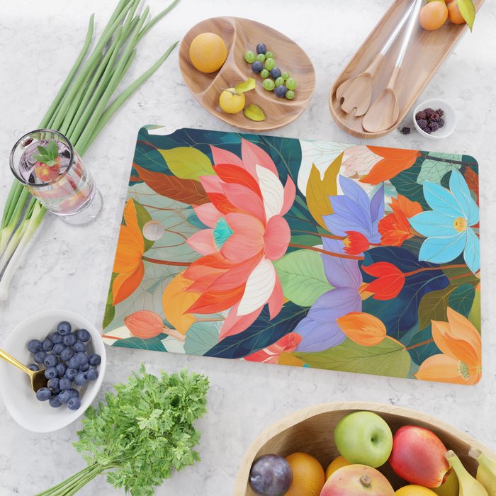 The Velvet Garden, Pastel Floral Botanical Nature, Vintage Plants Illustration Flowers, Bohemian Eclectic Blossom Bloom Meadow Painting Cutting Board Gallery Image 2