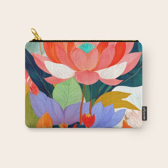 The Velvet Garden, Pastel Floral Botanical Nature, Vintage Plants Illustration Flowers, Bohemian Eclectic Blossom Bloom Meadow Painting Carry All Pouch Gallery Image 1