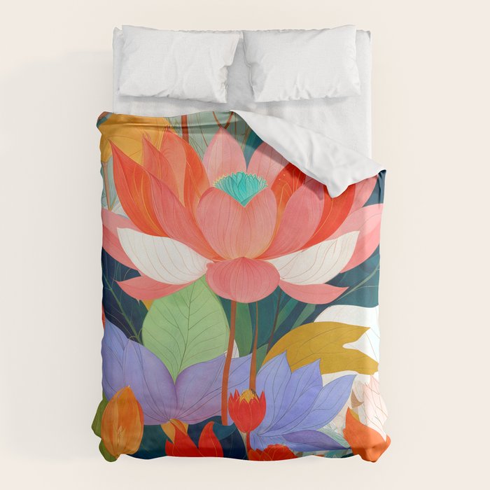 The Velvet Garden, Pastel Floral Botanical Nature, Vintage Plants Illustration Flowers, Bohemian Eclectic Blossom Bloom Meadow Painting Duvet Cover Gallery Image 1