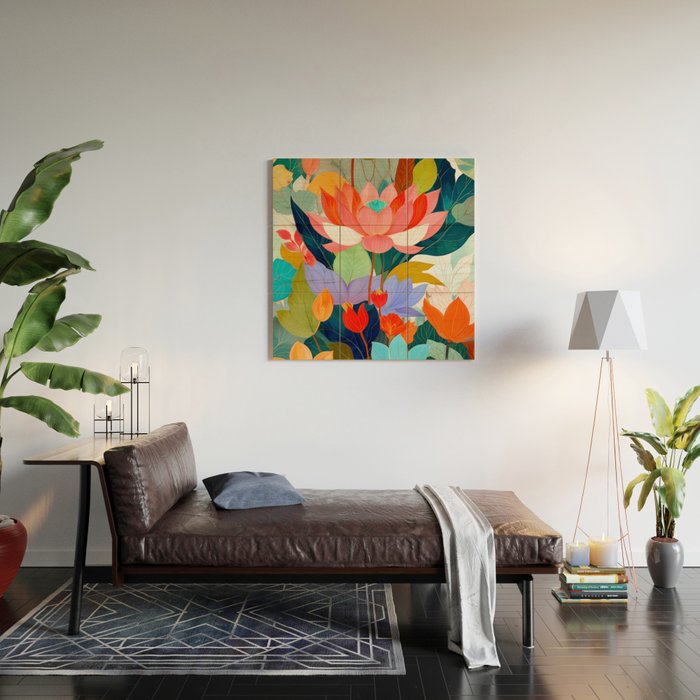 The Velvet Garden, Pastel Floral Botanical Nature, Vintage Plants Illustration Flowers, Bohemian Eclectic Blossom Bloom Meadow Painting Wood Wall Art Gallery Image 2