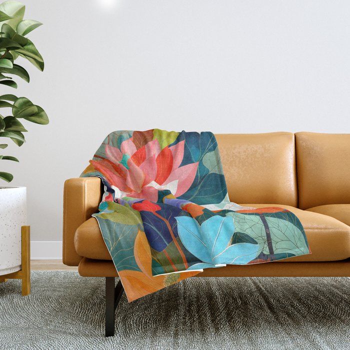 The Velvet Garden, Pastel Floral Botanical Nature, Vintage Plants Illustration Flowers, Bohemian Eclectic Blossom Bloom Meadow Painting Throw Blanket Gallery Image 1