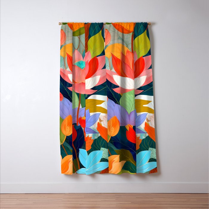 The Velvet Garden, Pastel Floral Botanical Nature, Vintage Plants Illustration Flowers, Bohemian Eclectic Blossom Bloom Meadow Painting Window Curtain Gallery Image 3