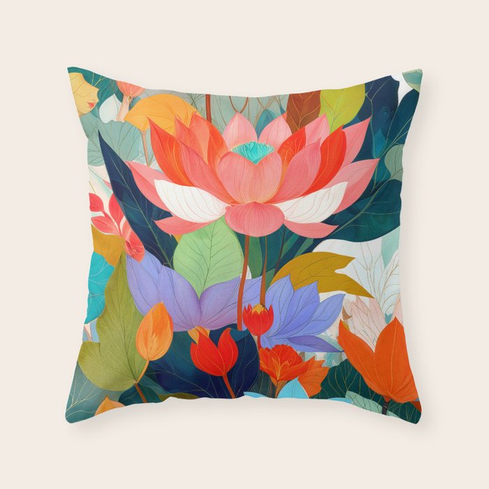 The Velvet Garden, Pastel Floral Botanical Nature, Vintage Plants Illustration Flowers, Bohemian Eclectic Blossom Bloom Meadow Painting Throw Pillow Gallery Image 6
