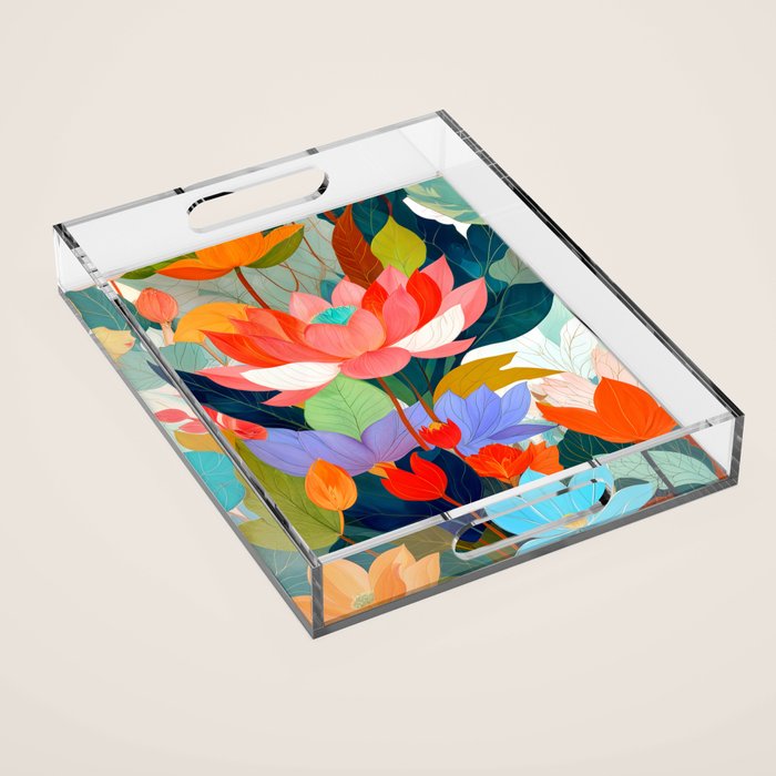 The Velvet Garden, Pastel Floral Botanical Nature, Vintage Plants Illustration Flowers, Bohemian Eclectic Blossom Bloom Meadow Painting Acrylic Tray Gallery Image 1
