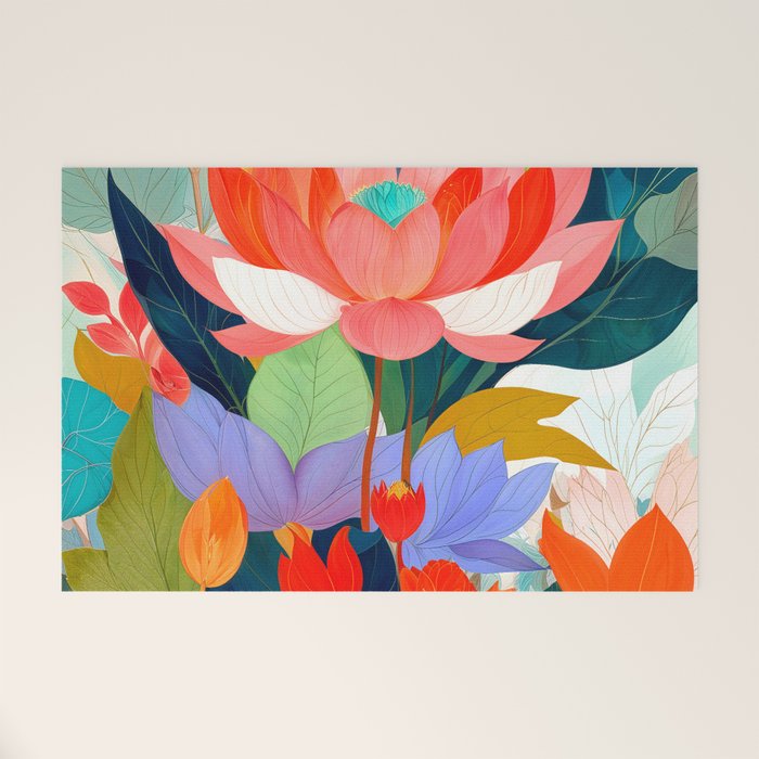 The Velvet Garden, Pastel Floral Botanical Nature, Vintage Plants Illustration Flowers, Bohemian Eclectic Blossom Bloom Meadow Painting Welcome Mat Gallery Image 1