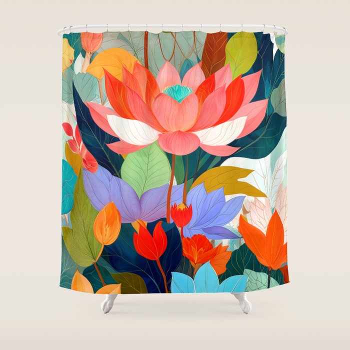 The Velvet Garden, Pastel Floral Botanical Nature, Vintage Plants Illustration Flowers, Bohemian Eclectic Blossom Bloom Meadow Painting Shower Curtain Gallery Image 1