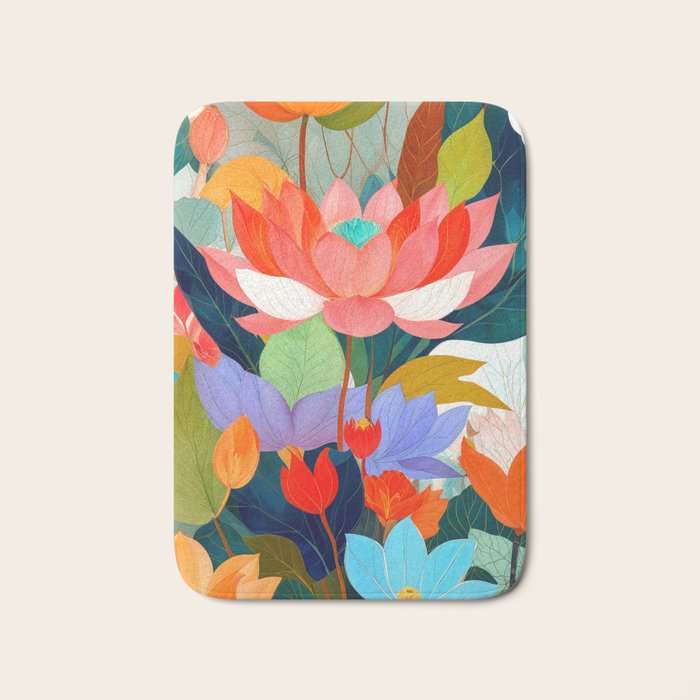 The Velvet Garden, Pastel Floral Botanical Nature, Vintage Plants Illustration Flowers, Bohemian Eclectic Blossom Bloom Meadow Painting Bath Mat Gallery Image 1