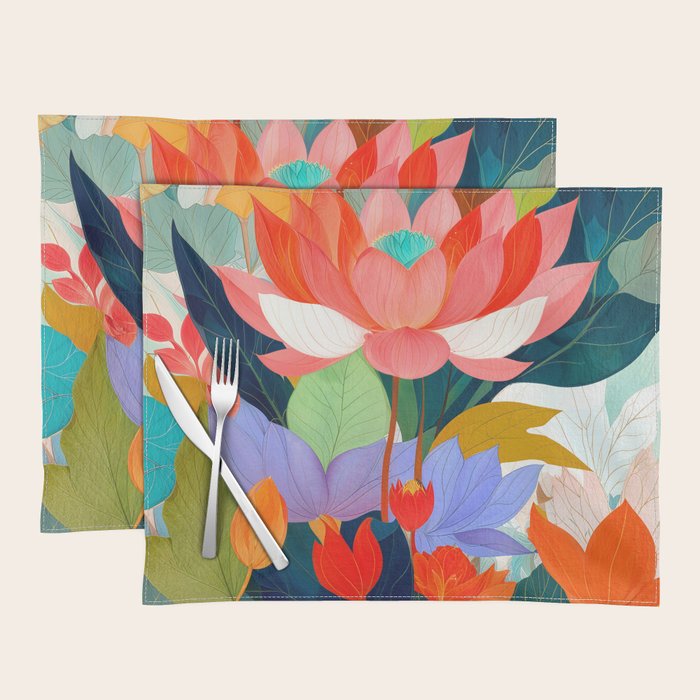 The Velvet Garden, Pastel Floral Botanical Nature, Vintage Plants Illustration Flowers, Bohemian Eclectic Blossom Bloom Meadow Painting Placemat Gallery Image 1