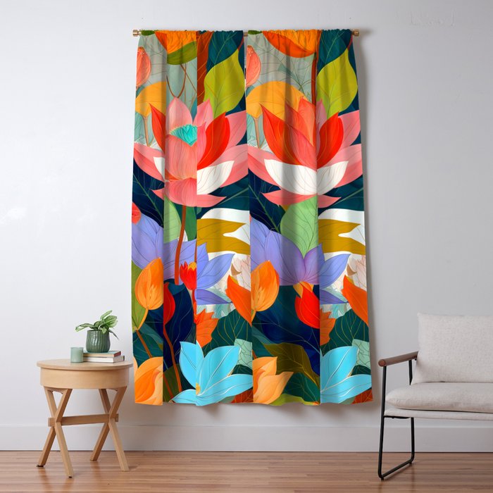 The Velvet Garden, Pastel Floral Botanical Nature, Vintage Plants Illustration Flowers, Bohemian Eclectic Blossom Bloom Meadow Painting Window Curtain Gallery Image 5
