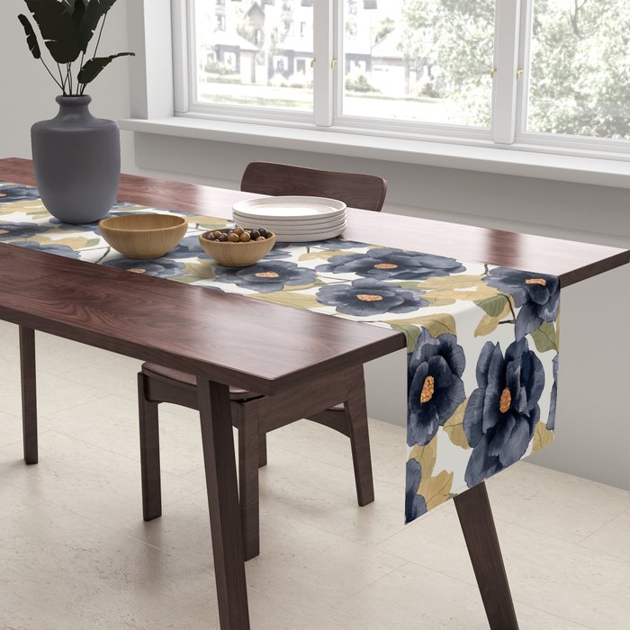 Blue watercolor roses Table Runner Gallery Image 2
