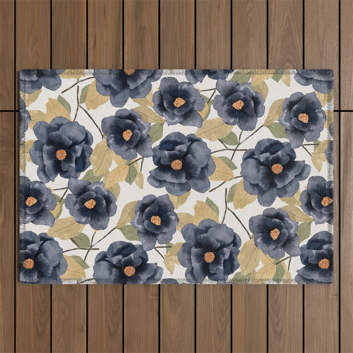 Blue watercolor roses Outdoor Rug Gallery Image 1