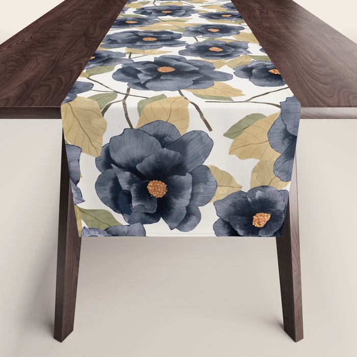 Blue watercolor roses Table Runner Gallery Image 1