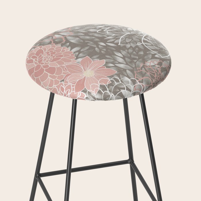 Festive, Floral Pattern Dahlias, Pink, Gray, White Stool Gallery Image 2