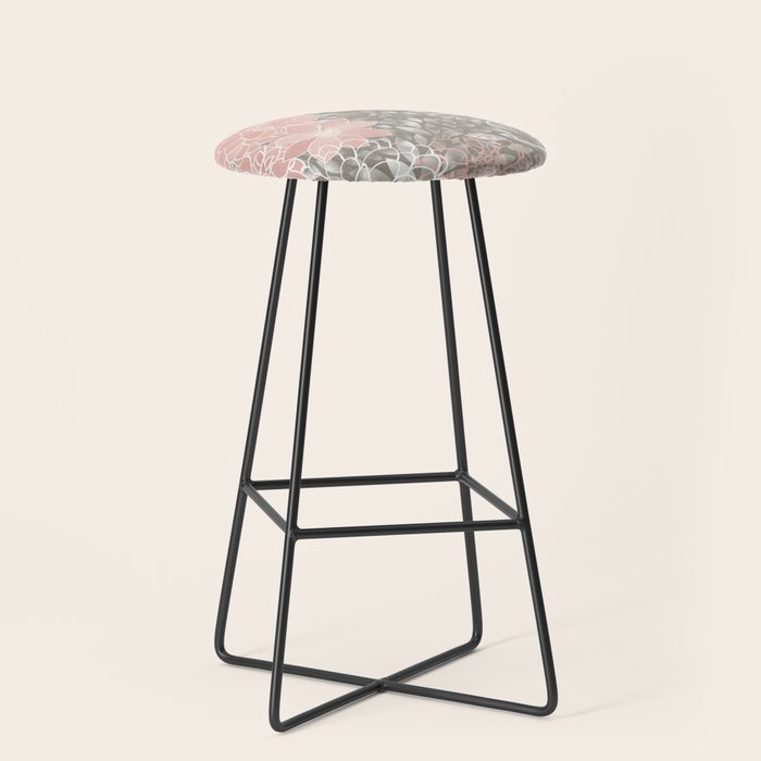 Festive, Floral Pattern Dahlias, Pink, Gray, White Stool Gallery Image 1