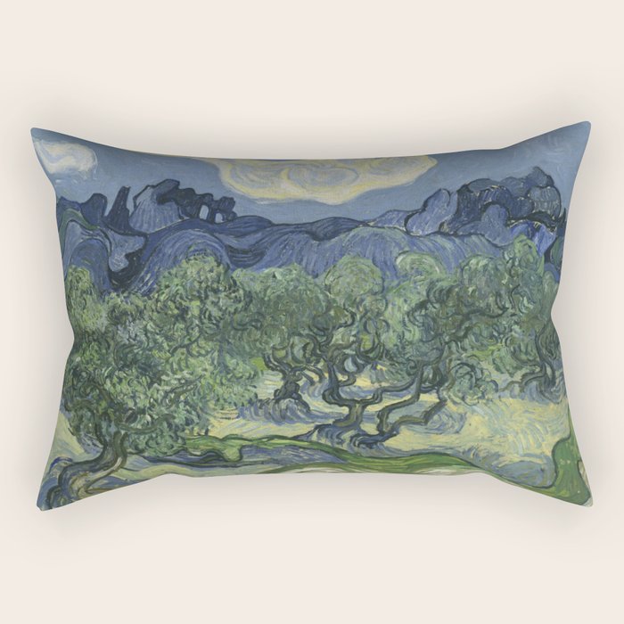 Olive Trees with the Alpilles in the Background by Vincent Van Gogh Rectangular Pillow Gallery Image 2