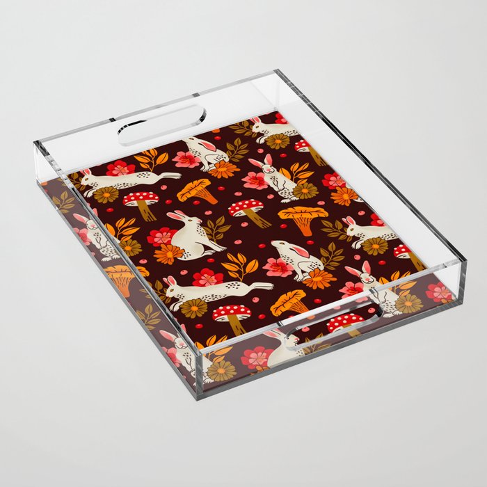 Bunnies and Shrooms Pattern Acrylic Tray Gallery Image 1