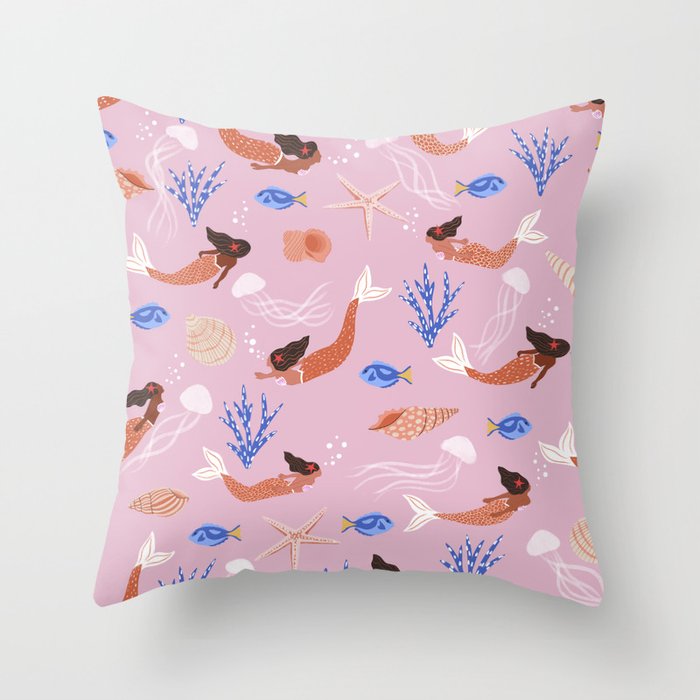 mermaids & Seashells Throw Pillow Gallery Image 1