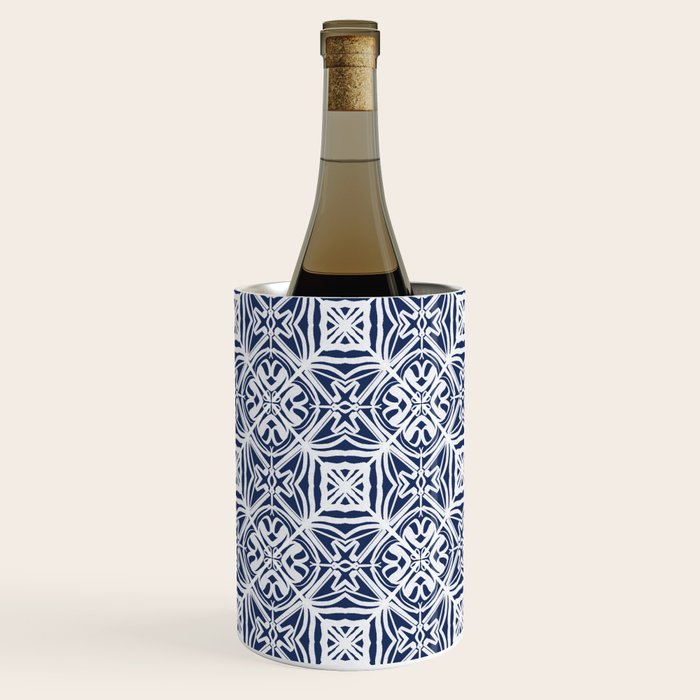 Blue tile brushstroke pattern Wine Chiller Gallery Image 1