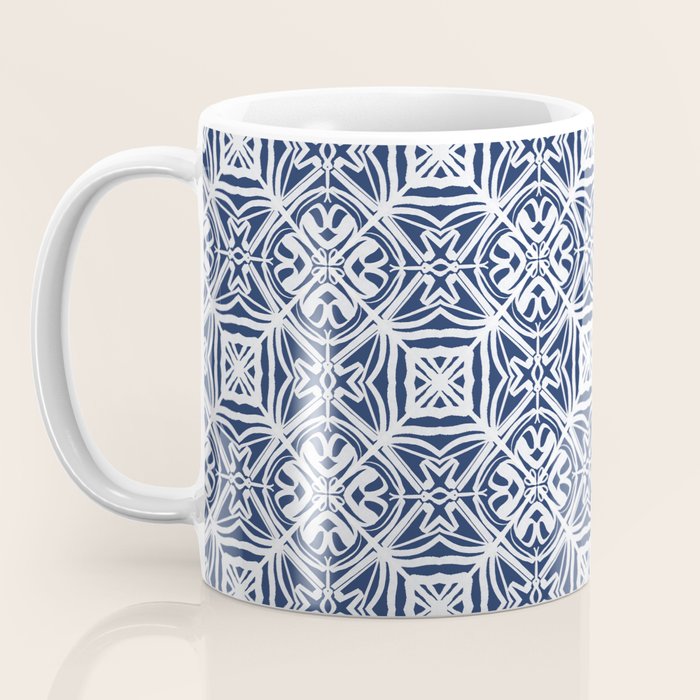 Blue tile brushstroke pattern Coffee Mug Gallery Image 3