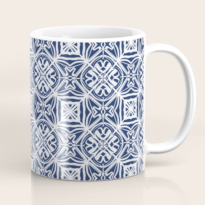 Blue tile brushstroke pattern Coffee Mug Gallery Image 1