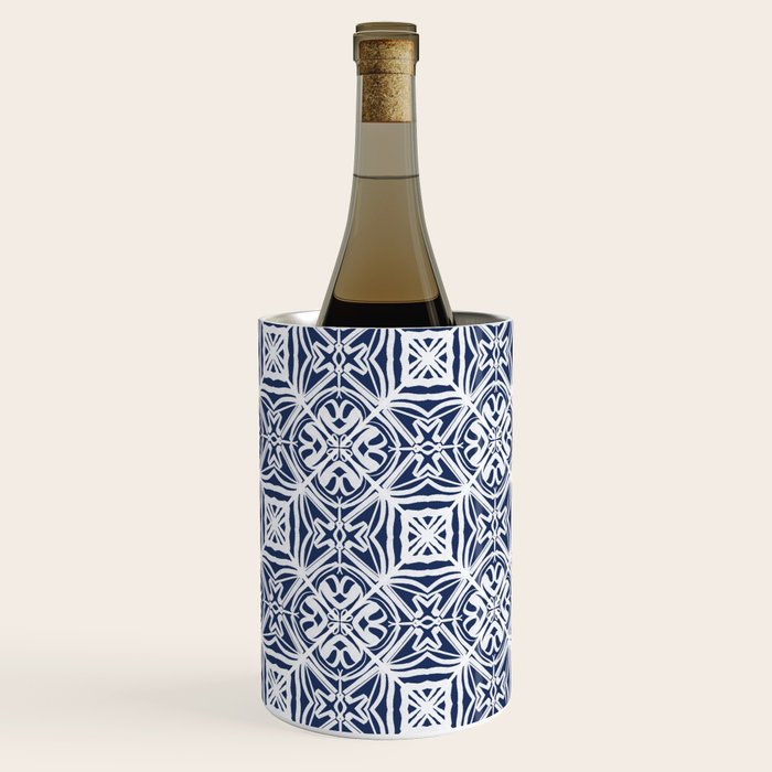 Blue tile brushstroke pattern Wine Chiller Gallery Image 2