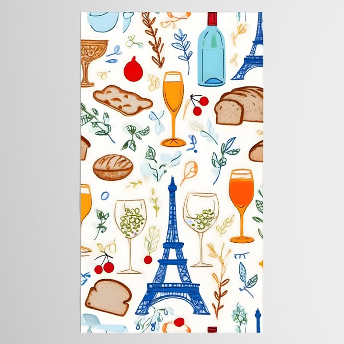 Paris Things, Travel Hand Drawn Doodles Sketch, Summer Vacation Colorful Bohemian Tablecloth Gallery Image 2