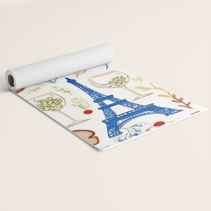 Paris Things, Travel Hand Drawn Doodles Sketch, Summer Vacation Colorful Bohemian Yoga Mat Gallery Image 2