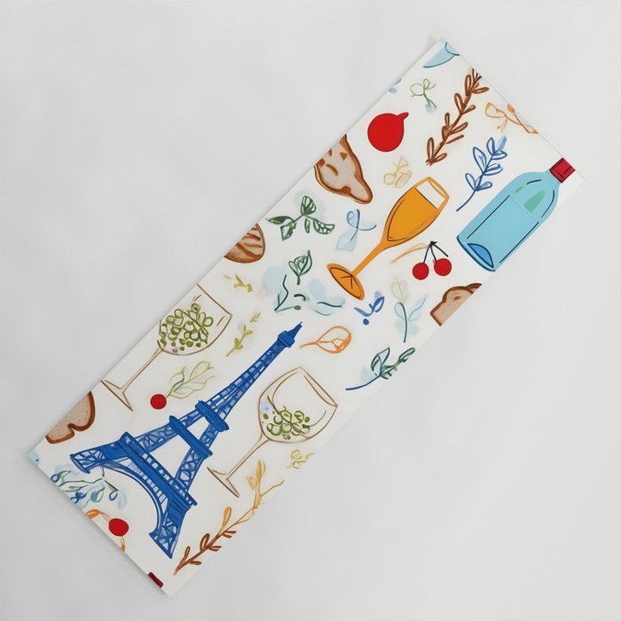 Paris Things, Travel Hand Drawn Doodles Sketch, Summer Vacation Colorful Bohemian Yoga Mat Gallery Image 1