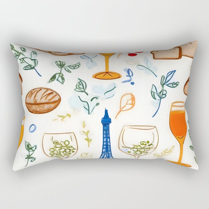 Paris Things, Travel Hand Drawn Doodles Sketch, Summer Vacation Colorful Bohemian Rectangular Pillow Gallery Image 1